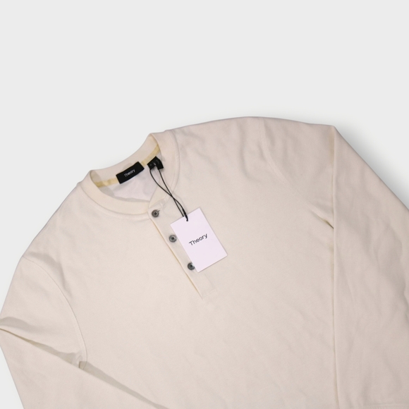 Theory Sweater Mens Size SM Thermal Ivory Henley Crewneck Pullover Pima Cotton - Picture 2 of 10